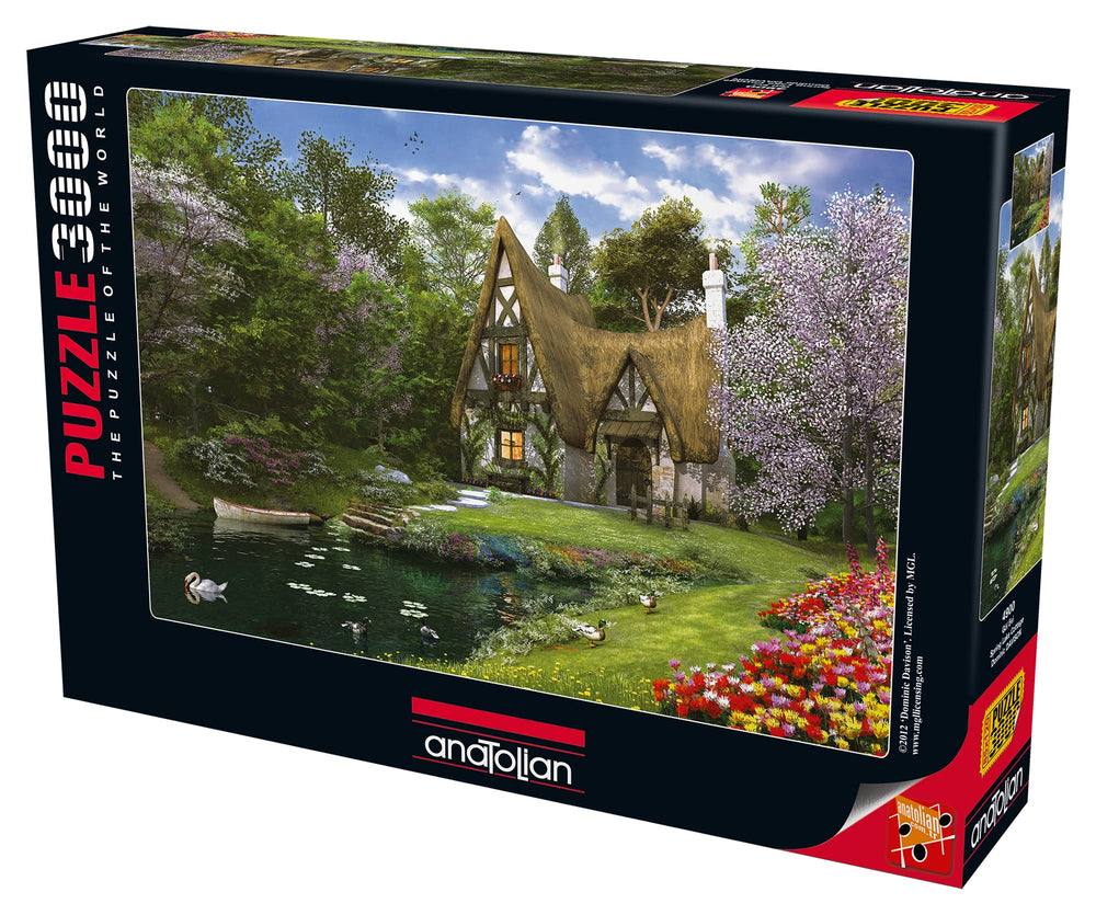 Anatolian Spring Lake Cottage puzzle box front showing tranquil landscape for family puzzle night.