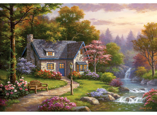 Anatolian Stonybrook Falls Cottage puzzle box image ready for gifting and display
