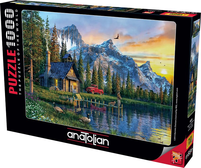 Pieces laid out for planning the next solve of Anatolian Sunset Cabin Puzzle.
