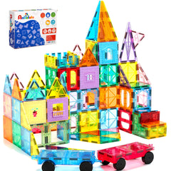 Anbalulu magnetic tiles 100pcs with 2 cars enabling creative building and hands-on play.
