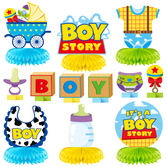 Andi Cppss Boy Story honeycomb centerpiece design 1 adds playful color to party tables