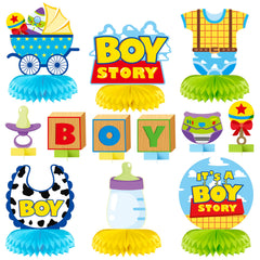 Andi Cppss Boy Story honeycomb centerpiece design 1 adds playful color to party tables