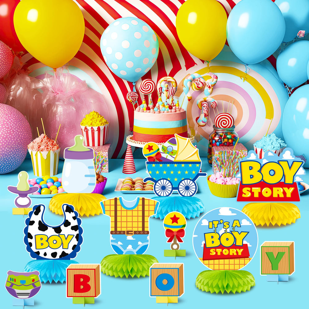 Andi Cppss Boy Story honeycomb centerpiece design 5 elevates birthday party ambience