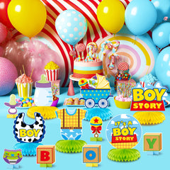 Andi Cppss Boy Story honeycomb centerpiece design 5 elevates birthday party ambience