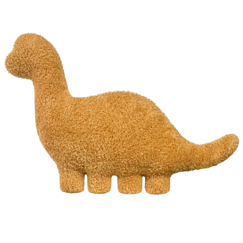 Andywoo dino chicken plush nuggets pillow sits cozy on a bed for cuddles.