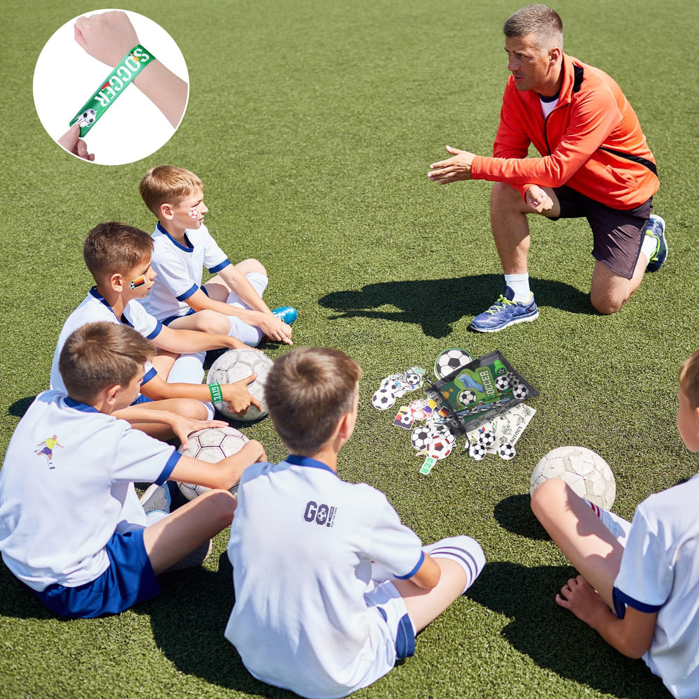 Aneco soccer stamps and glow tattoos for playful rewards and themed decoration.
