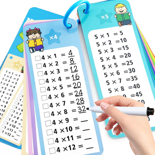 Anemeeoke multiplication flash cards front view with markers and ring binder for classroom practice.