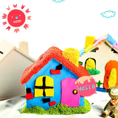 Angoily house shaped money box with top slot for coins and notes