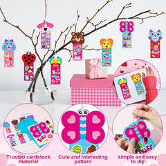 ANGOLIO completed sample image showing a ready-to-use hearts-and-animals bookmark.