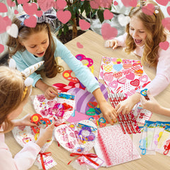 ANGOLIO Valentines stickers, slap bracelets and sticky hands for fun party favors for kids