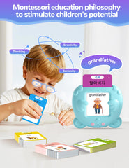 ANhovno bilingual flash cards in use during parent-child learning sessions.