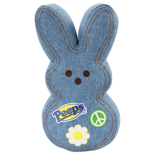 Animal Adventure Shaggy Bunny Peeps plush in blue denim, ideal for cuddling.