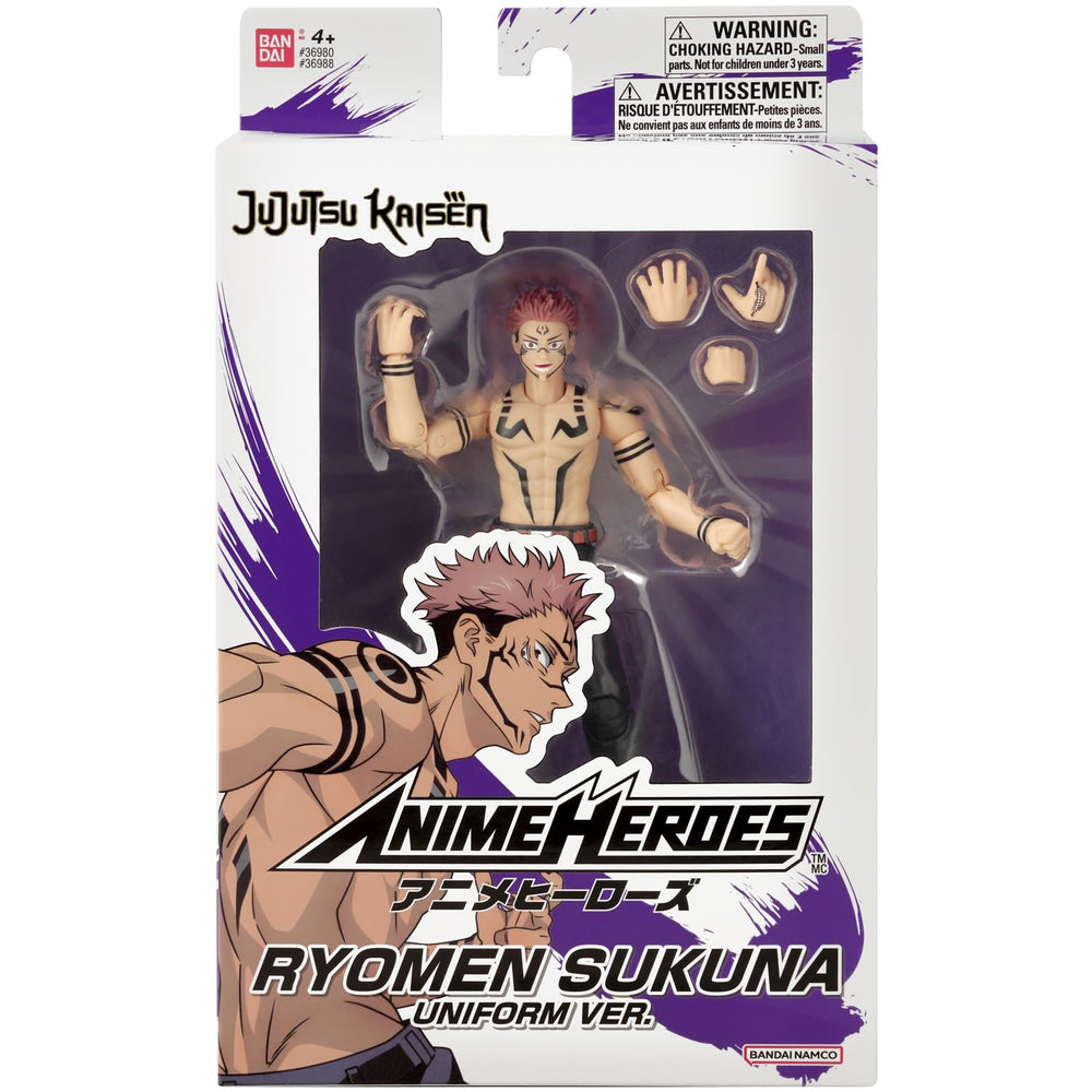 Anime Heroes Sukuna uniform figure with accessories demonstrates scale-ready setup.