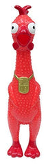Animolds rubber chicken toy requires no batteries for quick, reliable squeak.