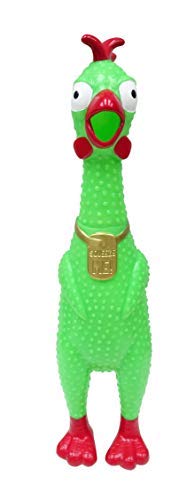 Animolds Squeeze Me rubber chicken toy screams loudly for instant laughter.