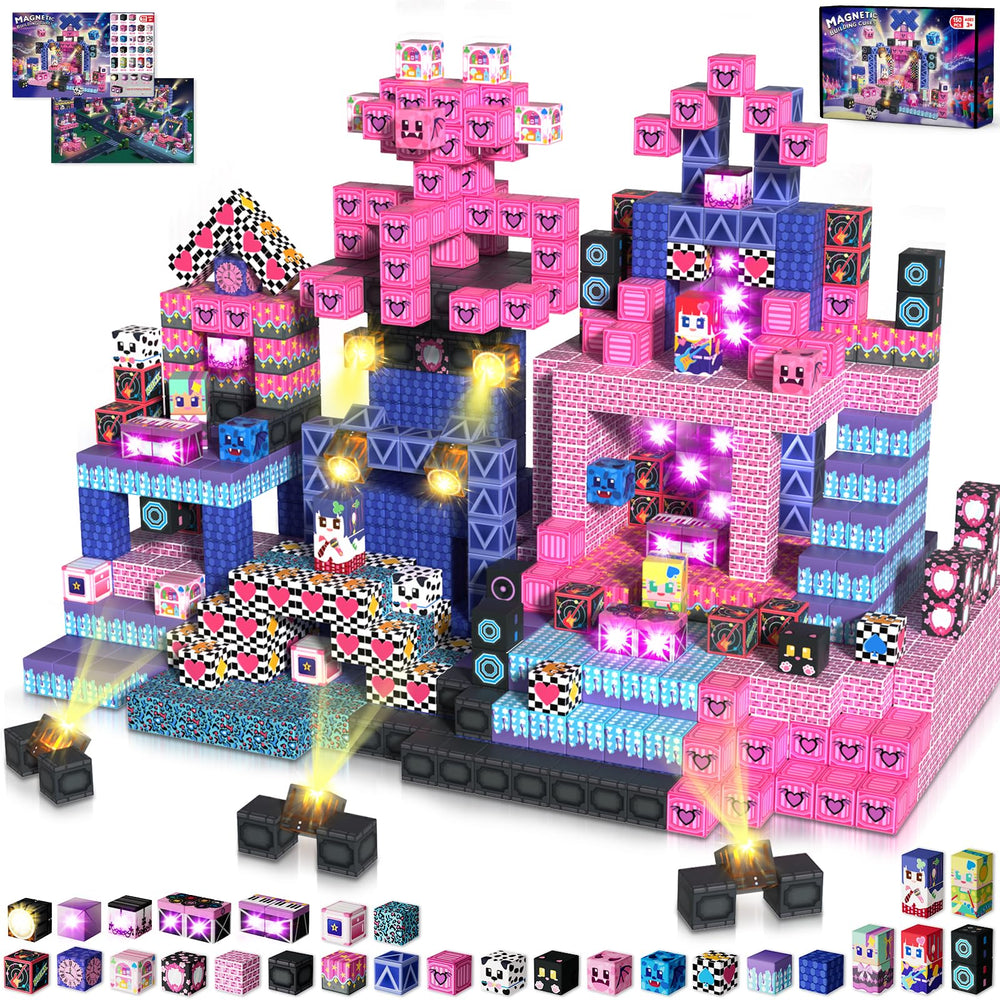 Annexfun 150PCS magnetic blocks with light-up cubes for imaginative play and sensory glow.