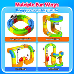 Annexfun electric train moves along tracks with slopes and loops
