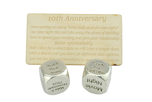 Anniversary Gifts TIN Date Night Dice close-up showing pure tin texture for a unique 10th anniversary idea.