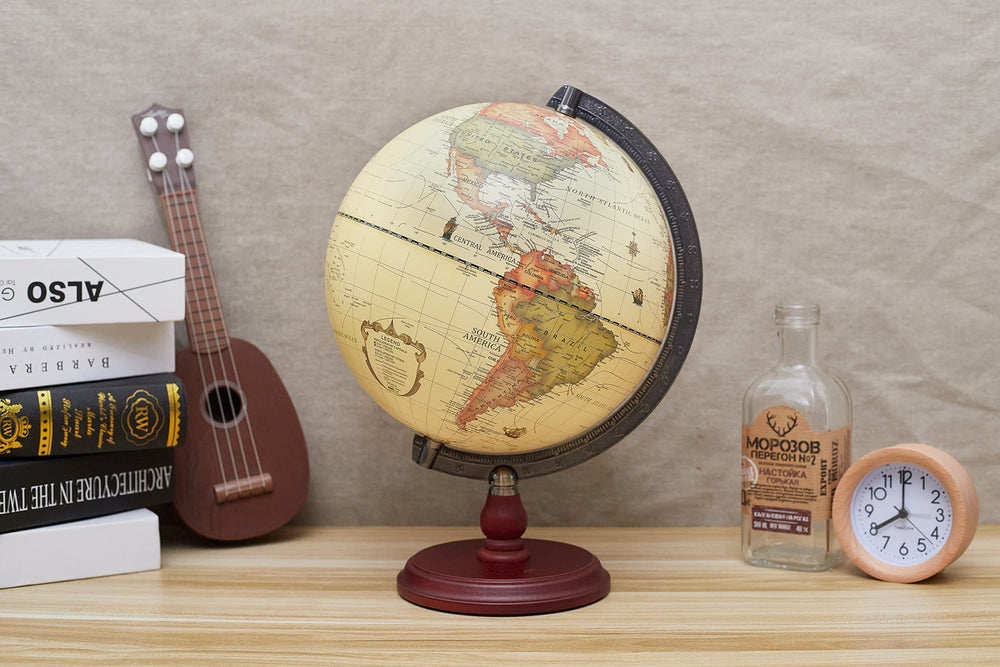 Annova Antique Globe with steel arc base for a polished look