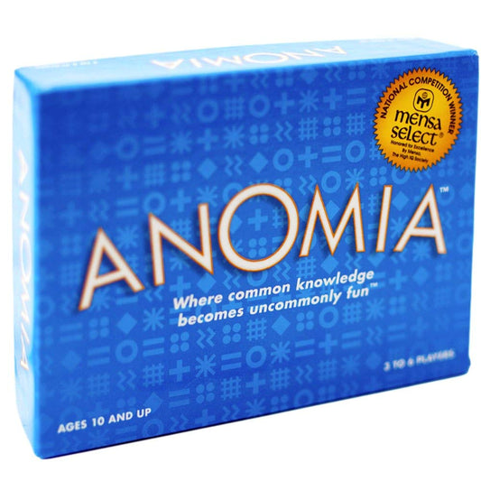 Anomia card game box and contents for quick party fun.