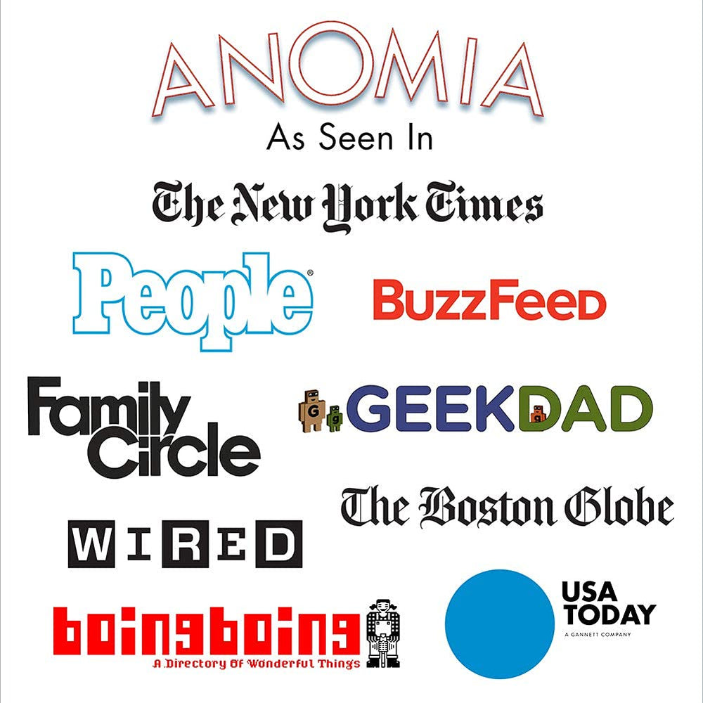 A diverse group enjoys Anomia during a family game night.
