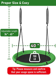 Green and black powder-coated frame of Ansionsol saucer swing for durable outdoor use