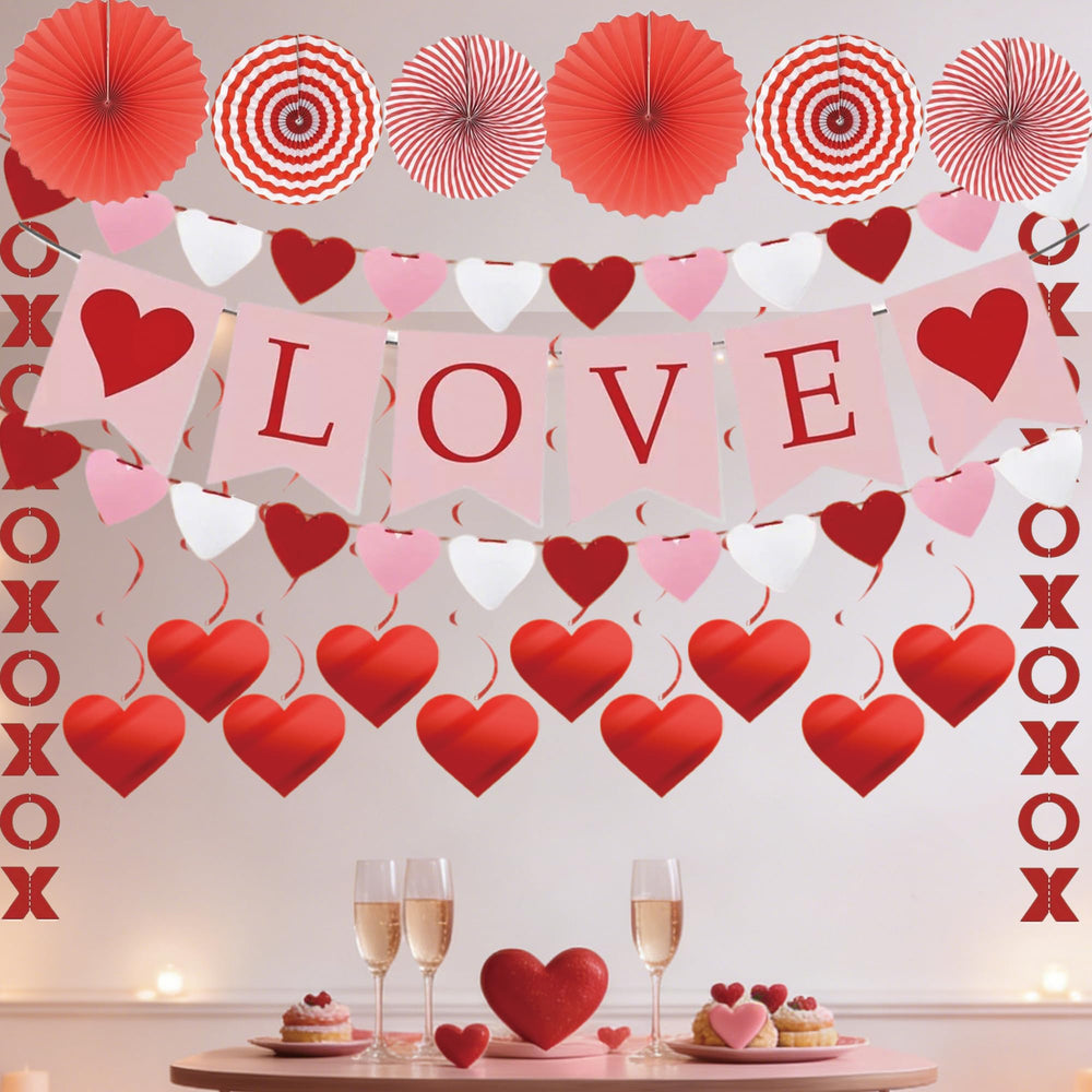 Ansoufien heart garland provides warm romantic accents on walls.