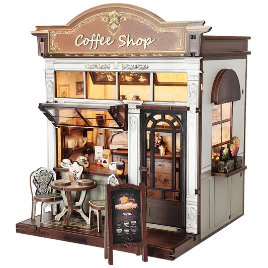 ANTREATU DIY miniature coffee shop kit with cozy cafe interior for desk display