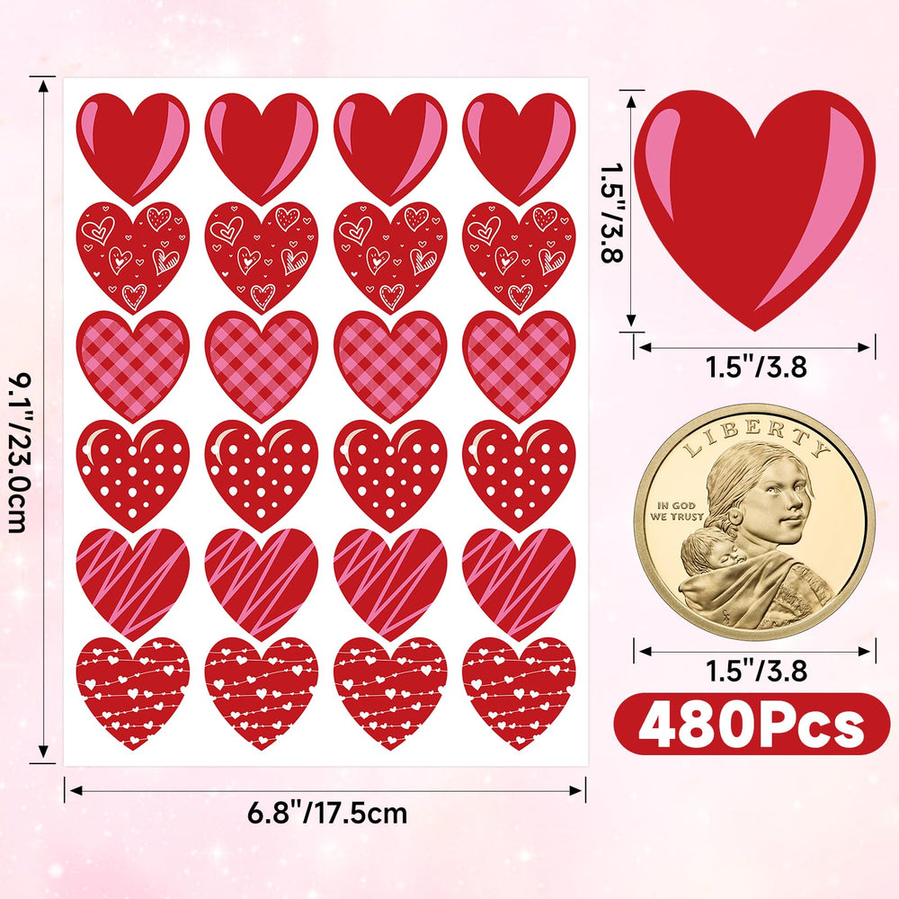 Anwyll valentines stickers 24-sheet layout, ideal for envelopes and gift wrap.