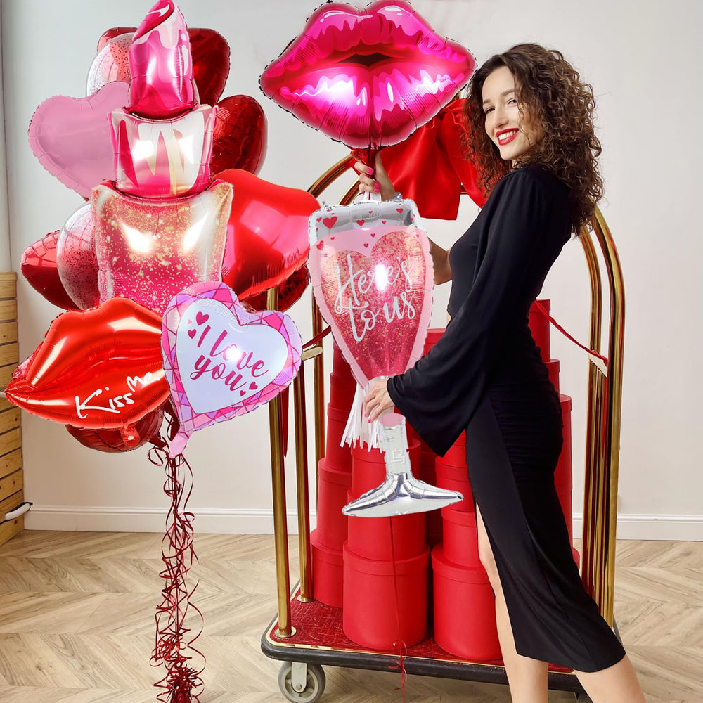 ANYMONYPF lipstick balloon serves as a playful focal point in Valentine setups.