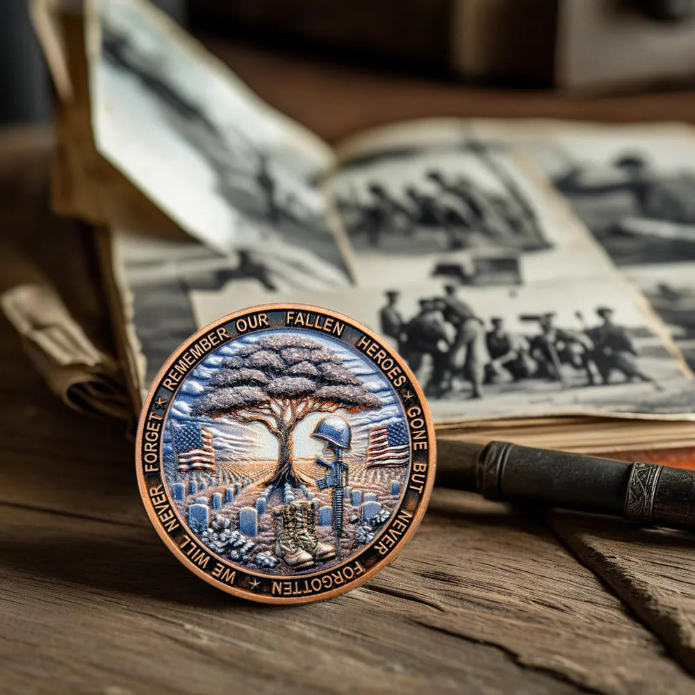 Aocass military commemorative coin back design emphasizes tribute to veterans.