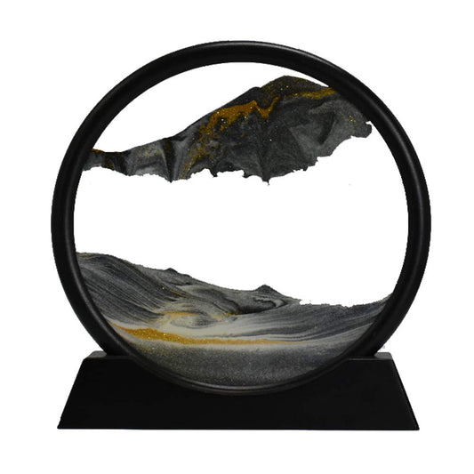Aoderun moving sand art in round glass, close-up of flowing sand for calming focus.