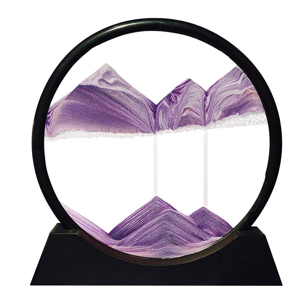 Aoderun moving sand art picture with round glass 12 purple deep-sea scene promotes calming focus.