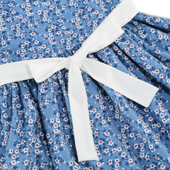 Aoiviss Girls Pioneer Dress blue back-view showing apron tie and overall fit