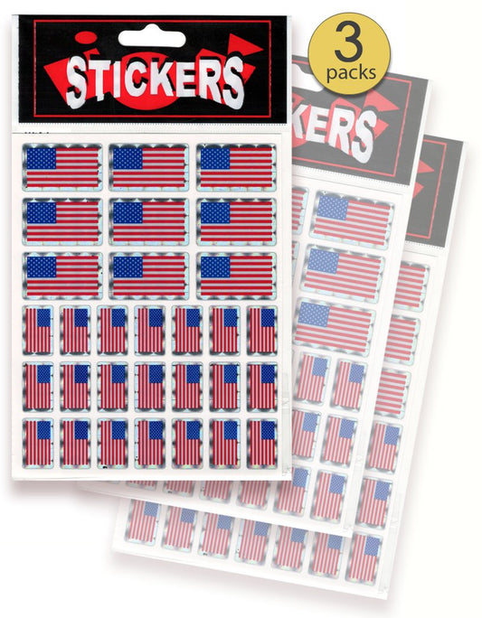 AoneFun US flag stickers, three sheets, top view; ideal for quick patriotic dΓ©cor.