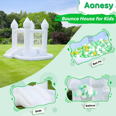 AONESY White Bounce House slide view showcasing thrill and safe landing for little ones