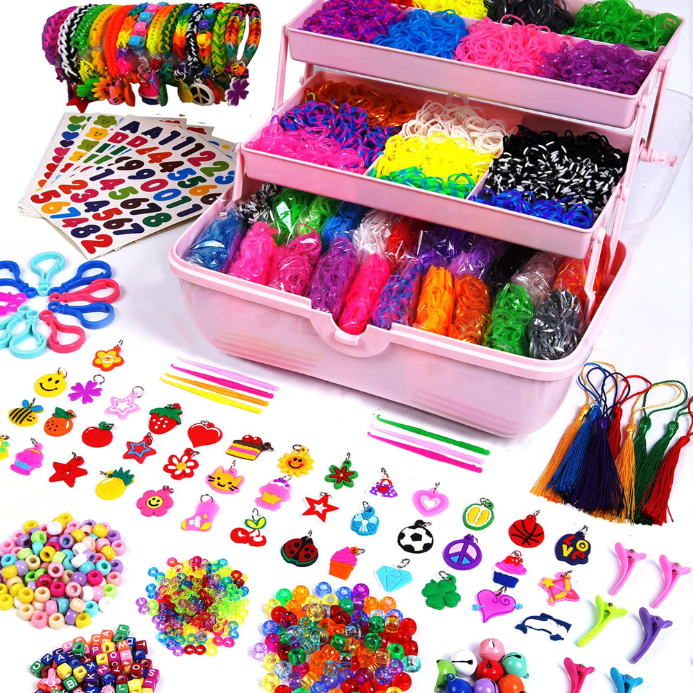 AooeDomi loom bands contents showcase vibrant colors for kids' bracelet crafting