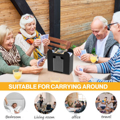 AOPER shuffler connected to USB power for easy on-site use.