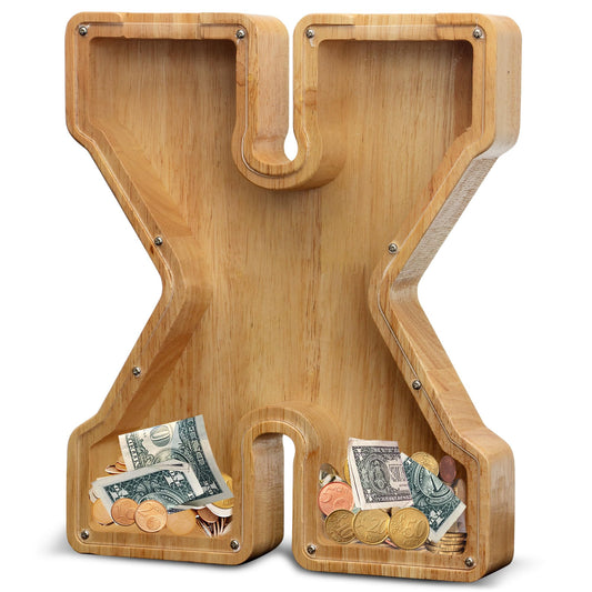 AORCMITN Initial-X-12 wooden letter bank with large letters encourages alphabet learning and saving.