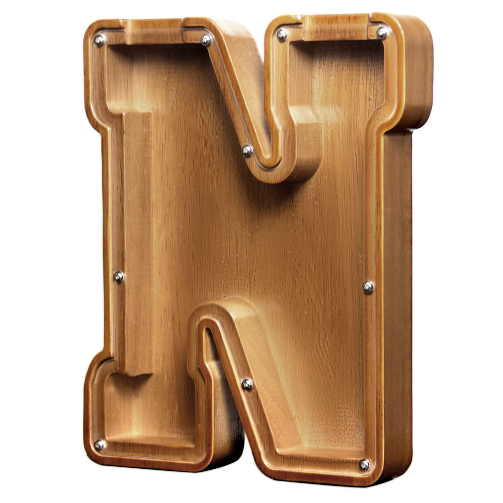 AORCMITN large wooden letter coin bank with clear window for kids' savings.
