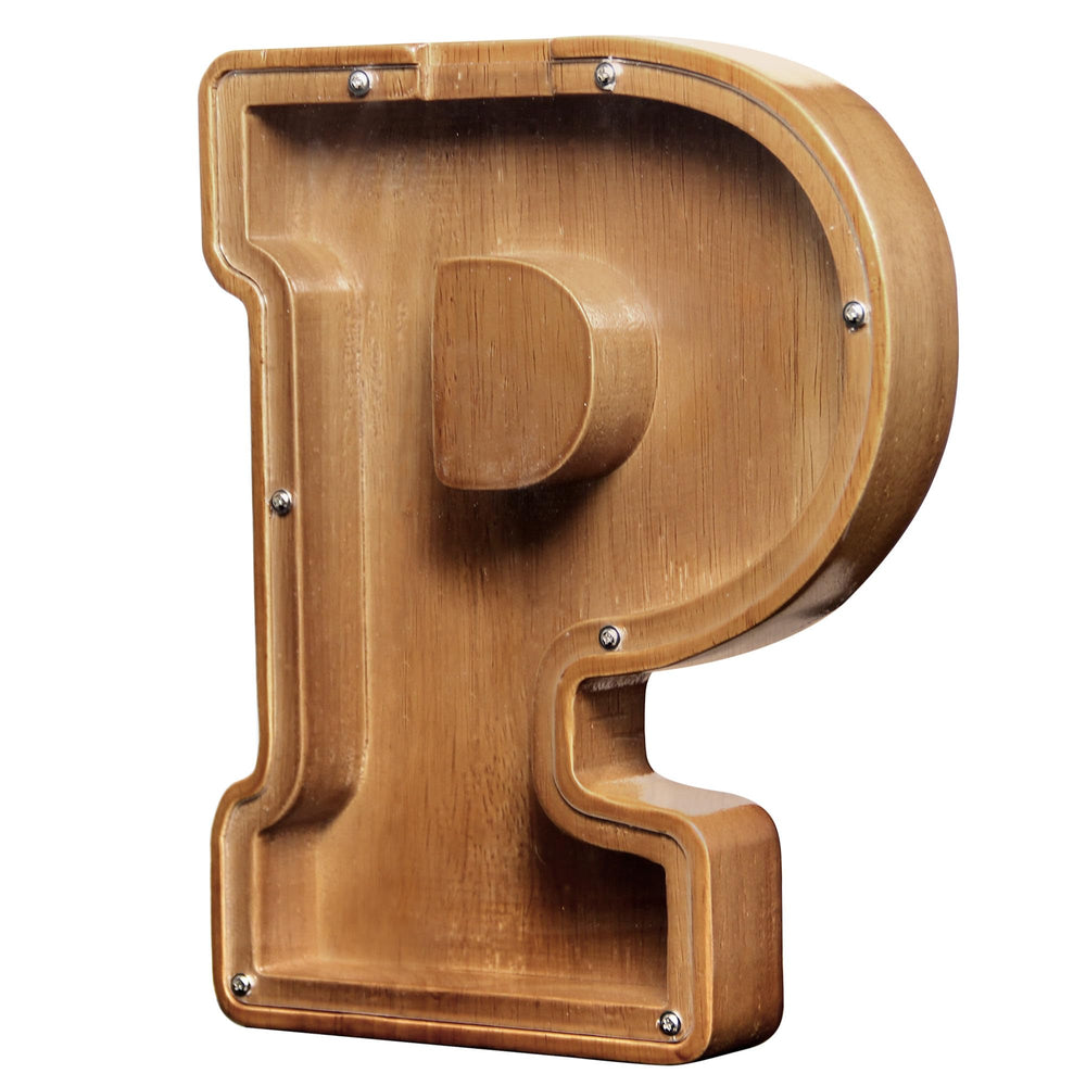 AORCMITN wooden letter piggy bank front view with transparent window for easy savings tracking