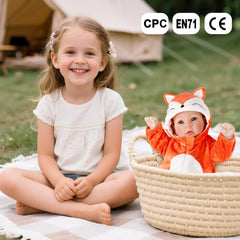 Aori baby doll wearing newborn-sized outfits for dress-up adventures.