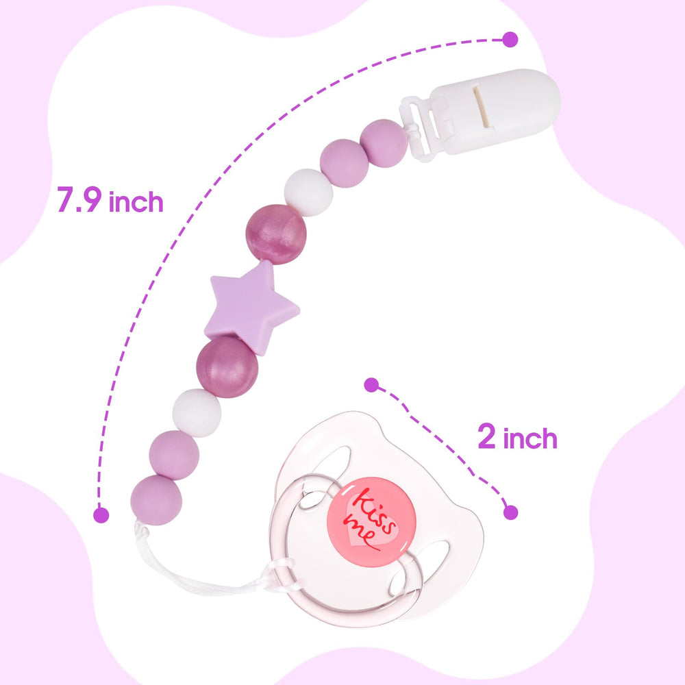 Aori bendable pacifier clip adapts to moving dolls during pretend time.