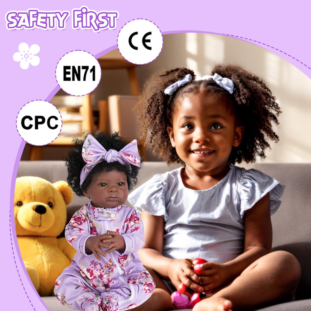Aori Black Reborn Doll features lifelike eyelashes for enhanced realism during play.