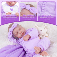 Aori purple bib completes doll dressing and care.