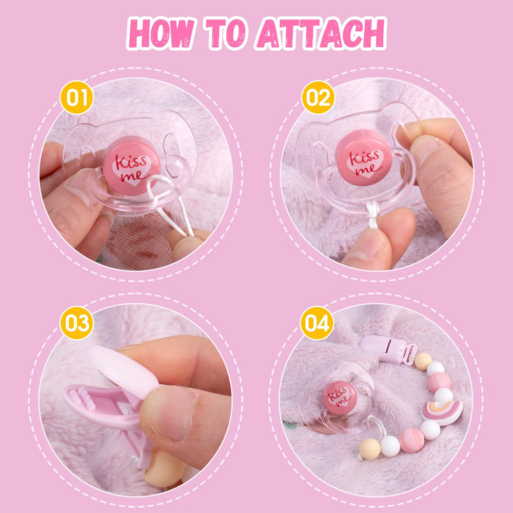 Easy clean pacifier clip being wiped with warm cloth