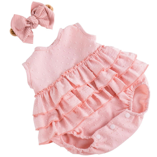 Aori lifelike doll pink dress with bow headband, easy dressing for 17-20 inch dolls.