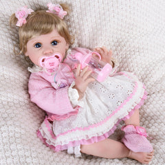Hand-applied wig hair detail on the Aori Reborn doll for lifelike charm.