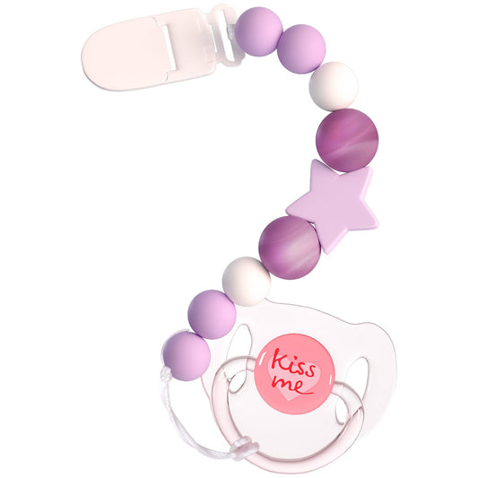 Aori reborn-doll magnetic pacifier in purple stays secure during play.
