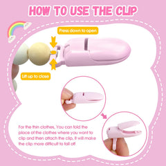 Soft bendable pacifier clip in pink designed for pretend play